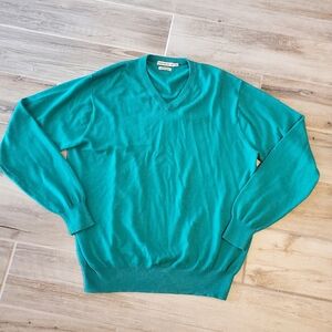 Peter Millar Luxury Cotton Cashmere Sweater Medium Teal V Neck Pullover
